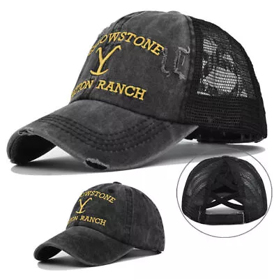 Buy Men Yellowstone Dutton Ranch Criss-Cross Ponytail Baseball Hat Embroidered Cap~ • 17.58£