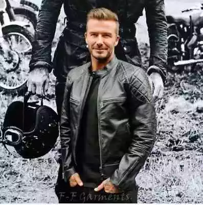 Buy David Beckham Slim Fit Classic Biker Real Leather Motorcycle Men's Black Jacket • 89.99£