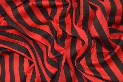 Buy Clearance Beetle Juice Red Black 1 Inch Stripes Stretch Cotton Twill Fabric • 6£
