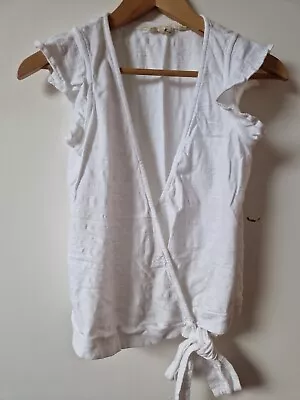 Buy Fat Face White Wrap Over T-shirt Top Size 6 • 16.99£