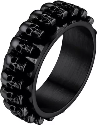 Buy U7 Cool Skull Ring For Men Women, Gothic Jewellery, Fidget Ring (Black) • 15.49£