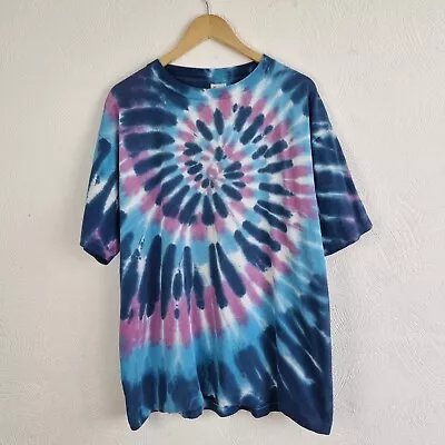 Buy Vintage Tie Dye T Shirt Mens XL Blue Pink Single Stitch Retro Hippie Festival • 16.95£