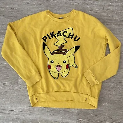 Buy Pokemon Sweatshirt Pikachu Embellished Chenille Fuzzy Logo 3D Size Small Yellow • 13.85£