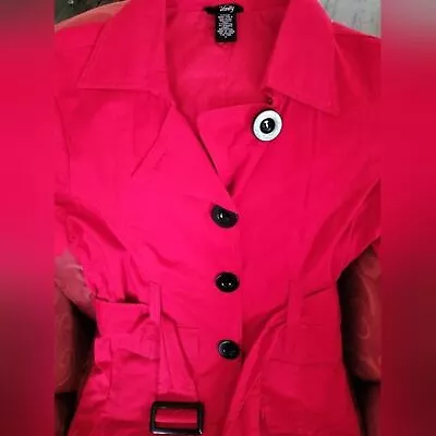 Buy NWOT Sz L Vanity Brand RED Peacoat Jacket Black Belt Silver Buckles. • 24.70£