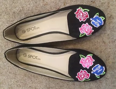 Buy Black Embroidered Slippers/ Indoor Shoes/ballet Pumps Size 6 • 3.50£