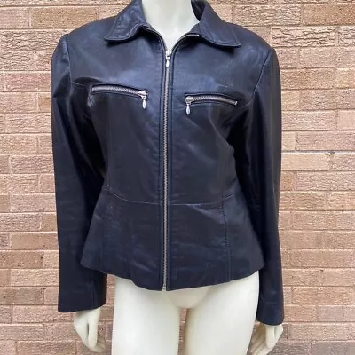 Buy Y2K, 90s Soft Black Leather Moto Jacket, 111 State, M • 40£