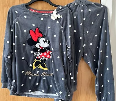 Buy Disney Minnie Mouse Polka Dot Ladies Cosy Soft Fleece Pyjamas Set Size L Primark • 17.80£