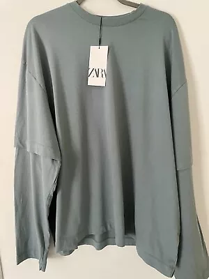 Buy Zara Oversized Double Sleeve Sage Cotton Men’s  T-shirt BNWT £29  • 4£