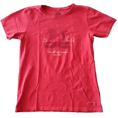 Buy Life Is Good Women's Short Sleeve T-Shirt Sz SM Red Not All Who Wander Are Lost • 6.36£