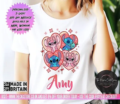Buy Personalised Disney's Lilo And Stitch - Stitch And Angel T Shirt V1 • 13.70£