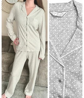 Buy Ladies Ex  M*S Pyjama's Grey Cooling Cotton Modal Full Length Long Sleeved Plus • 13.99£