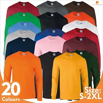 Buy Gildan Men Ultra Cotton Long Sleeve T-Shirt Classic Rib Tee Adult Jersey Tee Top • 8.18£
