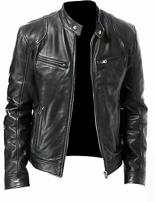 Buy Mens Vintage Cafe Racer Black Brown Genuine Leather Slim Fit Real Biker Jacket • 40£