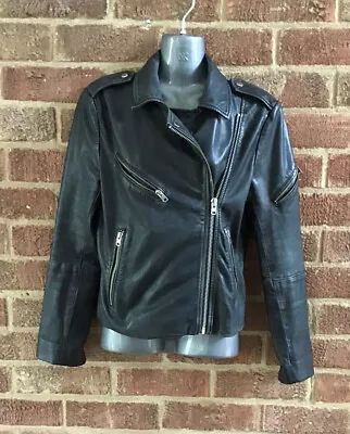 Buy Topshop Vintage BLACK Aged Distressed Genuine Leather Biker Jacket UK 8 • 25£