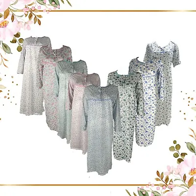 Buy Ladies Nightie Long Sleeve Digital Flowers Nightdress Pyjamas Size M-3XL • 13.99£