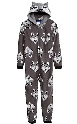 Buy Gray Wolf One Piece Pajamas Union Suit Costume Hoodie Boys Kids 4 5 6 8 10 12 • 18.68£