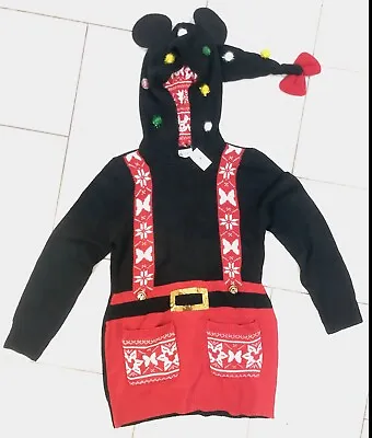 Buy Disney Christmas Jumper Women Large World Hood Mickey Mouse Knit Ears Bells • 39.99£