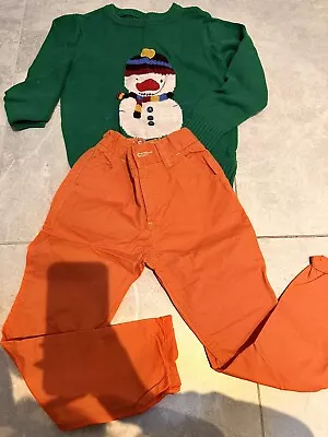 Buy Next Boy Green Christmas Jumper  Snowman Otamge Chino Trousers 5-6 Years • 9.99£