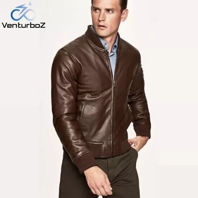 Buy Mens Biker Motorcycle Genuine Fashion Distressed Brown Real Leather Jacket • 149.99£