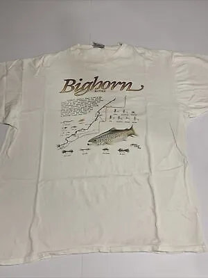 Buy Vintage BIG HORN RIVER White Fishing Print T Shirt Sz XL USA Made Single Stitch • 11.87£