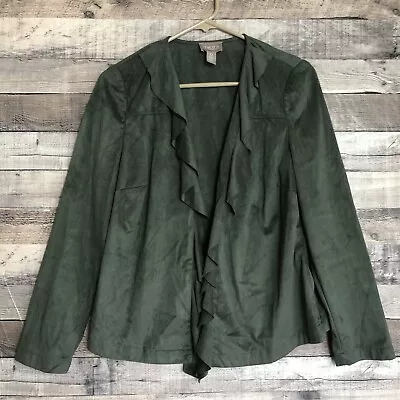 Buy Chico's Faux Suede Ruffle Open Jacket Size 0 (4/6) Green • 17.01£