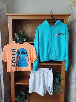 Buy Disney At Primark Stitch Summer Hoodie, Tshirt And Shorts Set Size 6/8 Bag04 • 6.99£