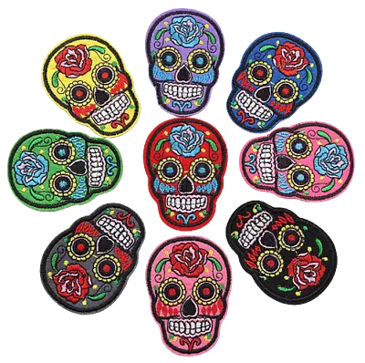 Buy Sew On Iron On Patch Rose Flower Sugar Skull Skeleton Tattoo Biker Embroidery • 1.99£