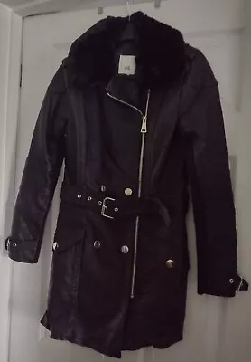 Buy Black Biker Style Jacket, Faux Leather Coat Womens UK 8 NWOT River Island • 14.95£