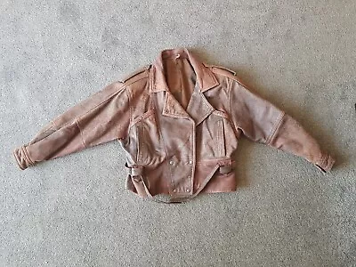 Buy Vintage Brown Leather Jacket Bomber Slouchy Goth Steampunk 80s Size S Small • 49.99£