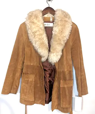Buy Jet-Set Of California Women's Vintage Brown Leather Fur Collar Jacket SZ S Boho • 43.78£