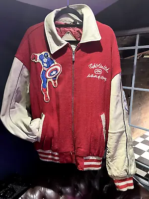 Buy Vintage Captain America Ecko Unltd Varsity Jacket LRG Lining Torn Thrift Marvel • 10£