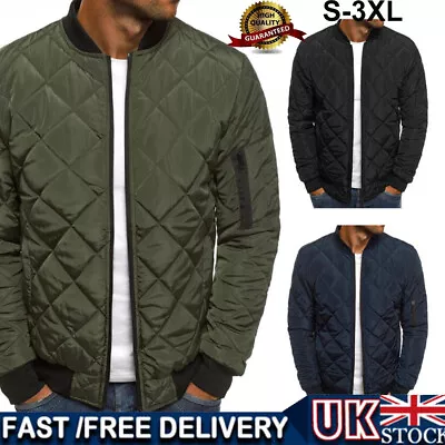 Buy Men's Quilted Padded Puffer Jacket Casual Winter Warm Coat Bomber Zip Up Outwear • 16.89£