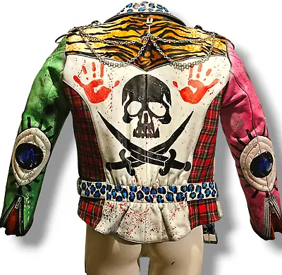Buy Vintage Leather Spiked Hand Painted Bespoke Patches Punk Rock Jacket All Sizes • 279.30£
