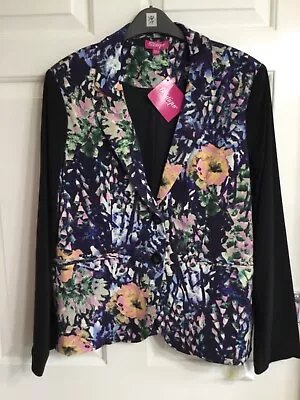 Buy Buntique Black Floral Jacket Coat  Top Size 16 • 10.99£