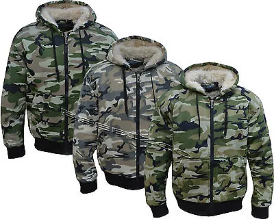 Buy Mens Army Fur Lined Military Camo Camouflage Zip Hoodie Hooded Jacket Top M-XXXL • 21.95£