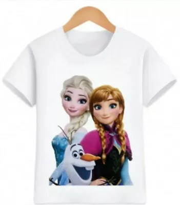 Buy White Frozen T Shirt. Depicting Elsa, Anna & Olaf.  Great Idea For Beach. 120cm • 4.99£