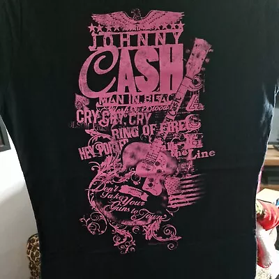 Buy Johnny Cash Ladyfit T Shirt Armpit -Armpit 17  Length 23  Black Pink • 12£