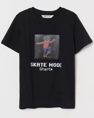Buy New H&M Boys Black Skate Mode Hologram T-Shirt Age 8-10 Years • 6.99£
