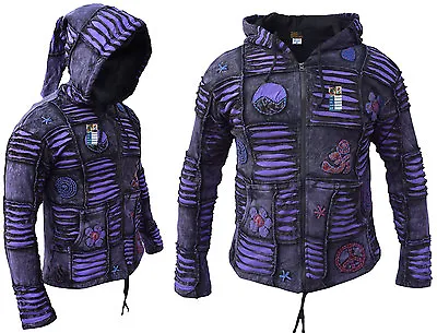 Buy Men Purple Jacket Psychedelic Gothic Fleece Lined Embroidery Elf Pointed Hoodie • 49.99£
