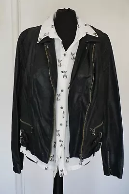 Buy NEW LOOK Black Biker Jacket With Lining, Collar Long Zip Pockets. UK 16, EU 44 • 15£