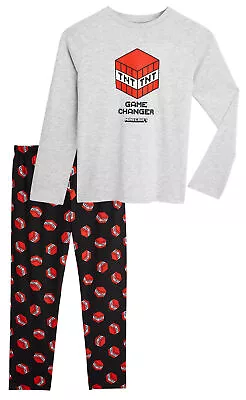 Buy Minecraft 2 Piece Cotton Long PJs Set With TNT Print For Boys And Teens • 10.49£