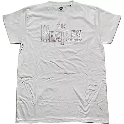 Buy THE BEATLES  -  Unisex T- Shirt -  Drop T Logo (Embroidered) -  White  Cotton • 17.49£