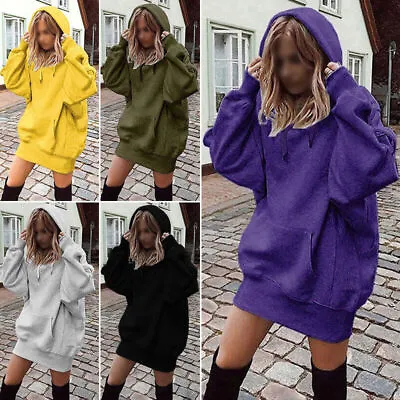 Buy Women Ladies Loose Long Sleeve Sweatshirts Plain Hoodies Hooded Oversize Jumper • 14.99£