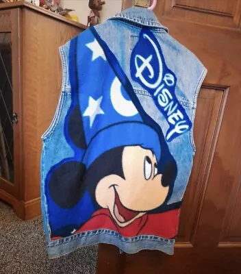 Buy Disney Mickey Mouse Unisex Denim Jacket Upcycled Topman Gilet Waistcoat Fleece • 9.99£
