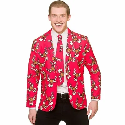 Buy Reindeer Christmas Jacket & Tie Medium Adult Fancy Dress Size M • 12.95£