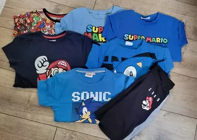 Buy Bundle Of Super Mario & Sonic The Hedgehog T-Shirts Size 6-8Yrs • 2.99£