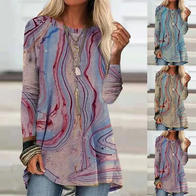 Buy Women Loose Crew Neck Tops Ladies Dailywear Mid Lenght Long Sleeve T Shirt Comfy • 15.99£