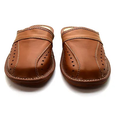 Buy Mens Leather Slippers Shoes Comfort Sandals Size 6-12 Slip On Mules Brown • 11.99£