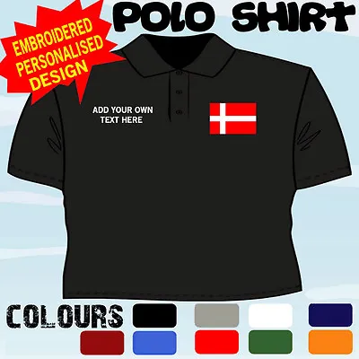 Buy Personalised Denmark Flag Emblem T Polo Shirt Embroidered • 18.11£
