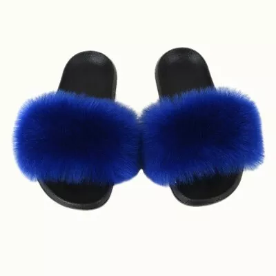 Buy Lady Faux Fur Slippers Shoes Sandals Sliders Flip Flops Slip On Furry Fluffy • 20.45£